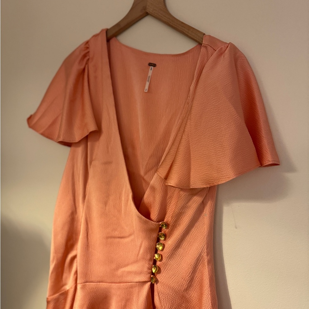 Free People BOHO Peach Dress with Button Detail - Picture 5 of 7